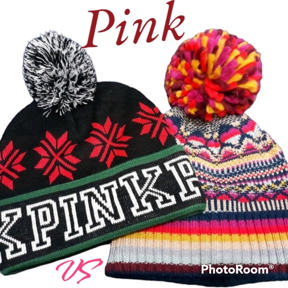 PINK Pom pom Beenie Lot 2 - Picture 1 of 5